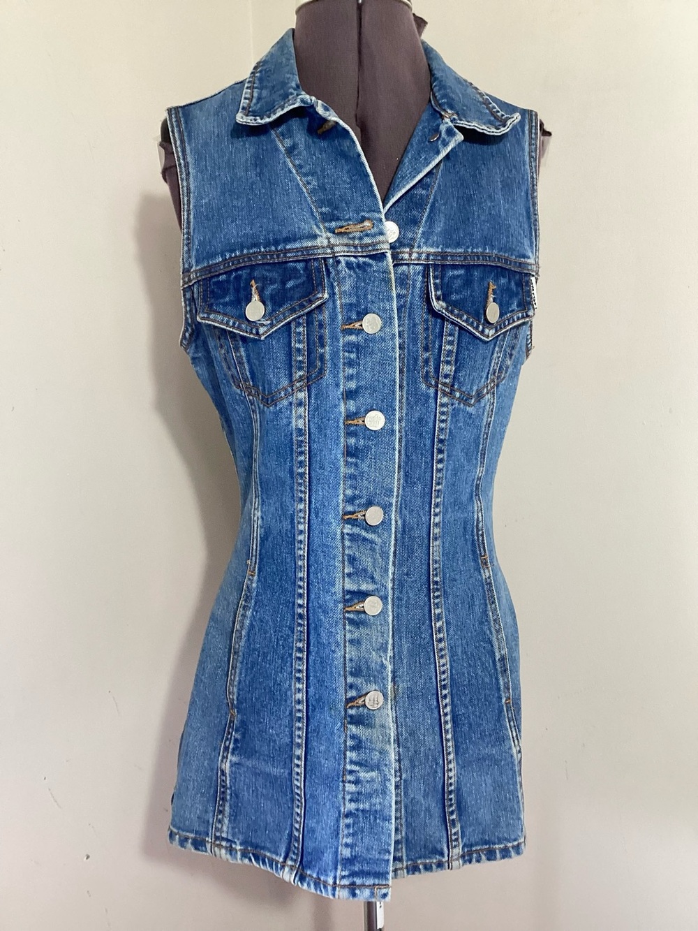 Nada Nuff Vtg Button Up Jean Denim Mini Dress Jrs M - Picture 3 of 15